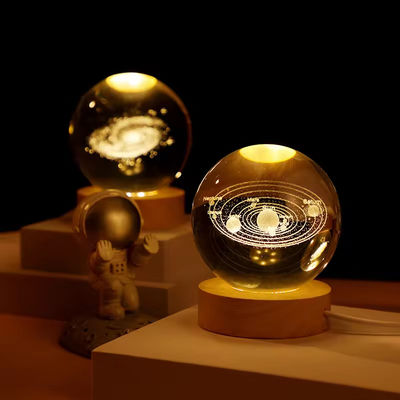 Bolas de cristal de madeira LED alimentadas por USB Luz de bolas de cristal estátuas de artesanato Stand decorações domésticas