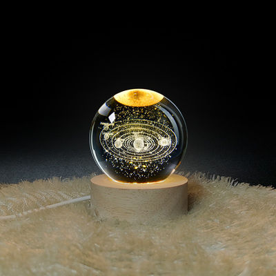 Esfera de vidro de cristal branca de madeira 3D de base de luz de luz LED