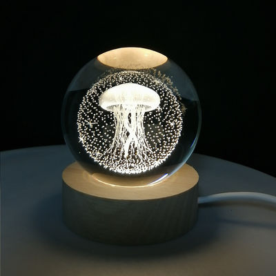 Lâmpada de mesa de madeira criativa 3d Iluminação de bola de cristal Escritório Luz noturna Confortável Quente Iluminação USB portátil