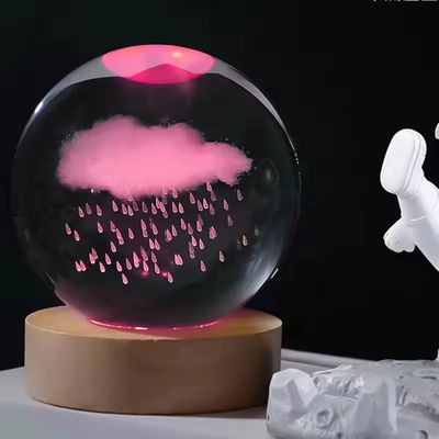 Lâmpada LED de madeira com usb de potência estátua de bola de cristal artesanato mesa de suporte decorações