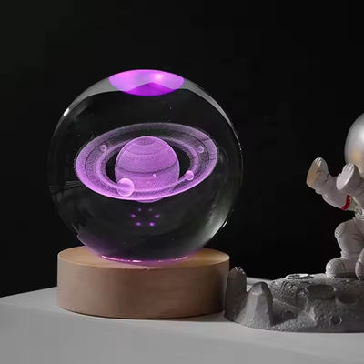 3D Crystal Ball Night Light Globo Lâmpada de Mesa com Base de Madeira Lâmpada de Lua Presente de aniversário infantil Novela Casa