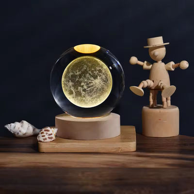 Lâmpada de cristal USB Luminosa Arte 3D Esfera de cristal Brilhante de vidro Luz noturna Lâmpada de mesa
