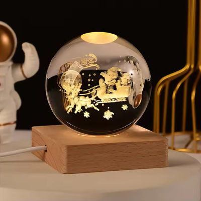 Lâmpada LED de madeira com usb de potência estátua de bola de cristal artesanato mesa de suporte decorações