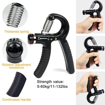 Black 5 Piece Hand Grip Exercise Set Adjustable Hand Gripper Finger Trainer Grip Ring Stress Relief Ball para força do antebraço e do dedo