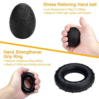 Black 5 Piece Hand Grip Exercise Set Adjustable Hand Gripper Finger Trainer Grip Ring Stress Relief Ball para força do antebraço e do dedo