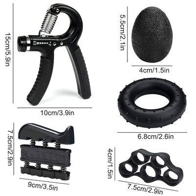 Kit de Fortalecimento de Aperto de Mão 5 Pacote Negro Fornecedor de Aperto Ajustável Exercitador de Dedos Anel de Aperto e Bola de Estresse Para Treinamento de Pênis e Antebraço