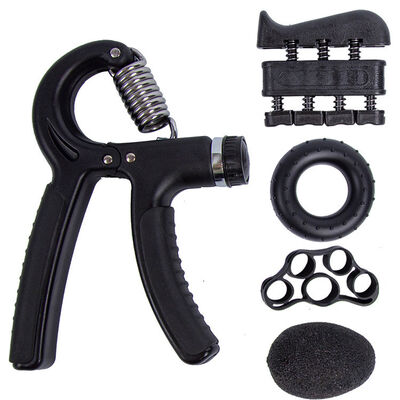 Kit de treino de mão de cinco peças preta ajustável de mão de mão de dedos estendedor de anel de agarre e bola de estresse para força e flexibilidade da mão