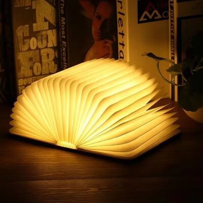 Lâmpada de livro de leitura de forma personalizada Portátil LED Lâmpada de livro dobrável Lâmpada de livro com carregamento USB Capa de madeira Luz noturna