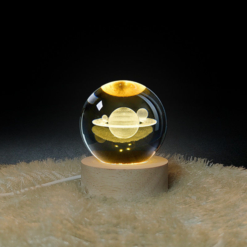 3D Crystal Ball Night Light Globo Lâmpada de Mesa com Base de Madeira Lâmpada de Lua Presente de aniversário infantil Novela Casa