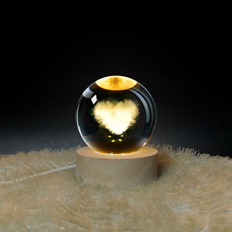 Lâmpada de mesa de madeira criativa 3d Iluminação de bola de cristal Escritório Luz noturna Confortável Quente Iluminação USB portátil