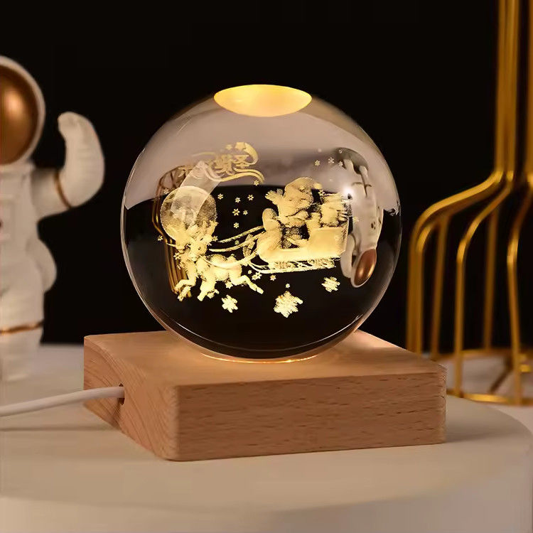 Lâmpada LED de madeira com usb de potência estátua de bola de cristal artesanato mesa de suporte decorações
